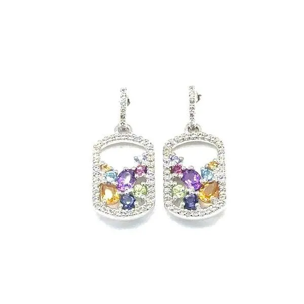 Sterling Silver Fashion Earrings With 20 Multi Colored Stones In Various Shapes Cellini Design Jewelers Orange, CT