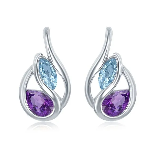 Sterling Silver Fashion Earrings With 2 Pear Amethysts And 2 Marquise Blue Topazs Cellini Design Jewelers Orange, CT
