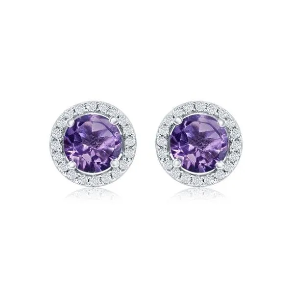 Sterling Silver Halo Stud Earrings With 2 Amethysts And White Topazs Cellini Design Jewelers Orange, CT
