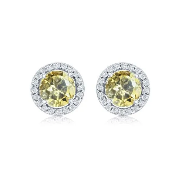 Sterling Silver Halo Stud Earrings With Citrines White Topazs Cellini Design Jewelers Orange, CT
