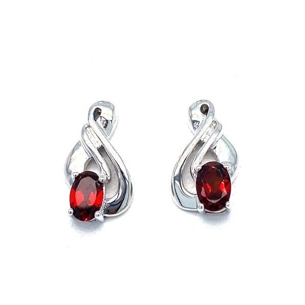 Ladies Garnet Silver Earrings Cellini Design Jewelers Orange, CT