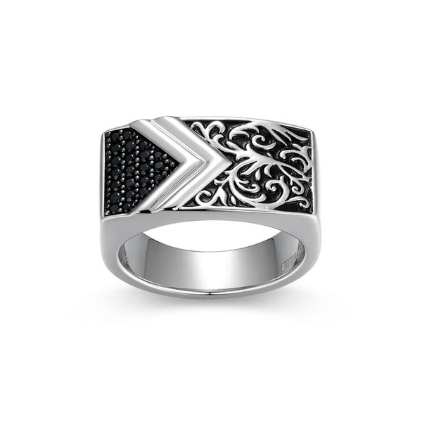 Men's Chisel & Chevron  Black Sapphire Ring Cellini Design Jewelers Orange, CT