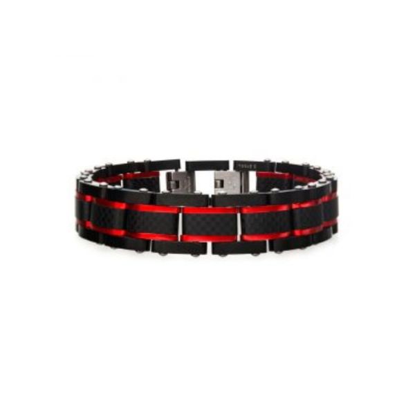 Dante - Black and Red Steel Matte Carbon Fiber and Link Sizeable Bracelet Cellini Design Jewelers Orange, CT