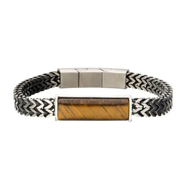 Stainless Steel Double Franco Chain with Tiger Eye Stone Bracelet Cellini Design Jewelers Orange, CT
