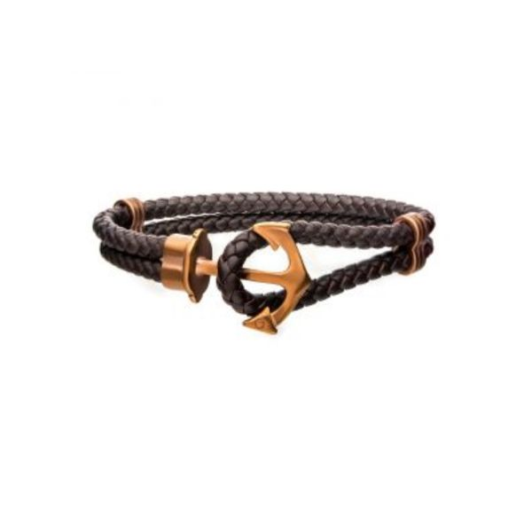 Brown Leather with Cappuccino Plated Anchor Bracelet Cellini Design Jewelers Orange, CT