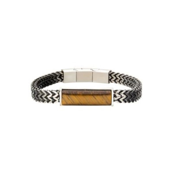 Stainless Steel Double Franco Chain Bracelet with Tiger Eye Stone Cellini Design Jewelers Orange, CT