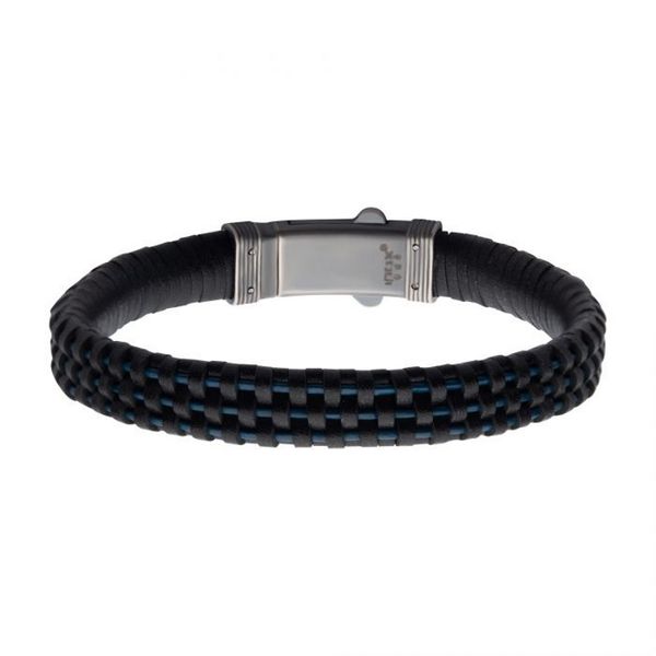 Black & Blue Braided Leather Bracelet with Dual Release 925 Sterling Silver Clasp Cellini Design Jewelers Orange, CT