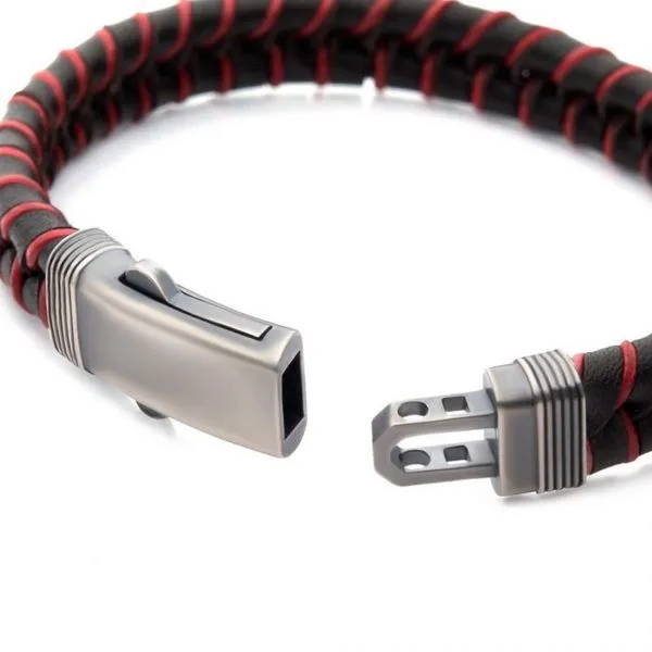 Brown & Red Braided Leather Bracelet with Dual Release 925 Sterling Silver Clasp Image 3 Cellini Design Jewelers Orange, CT