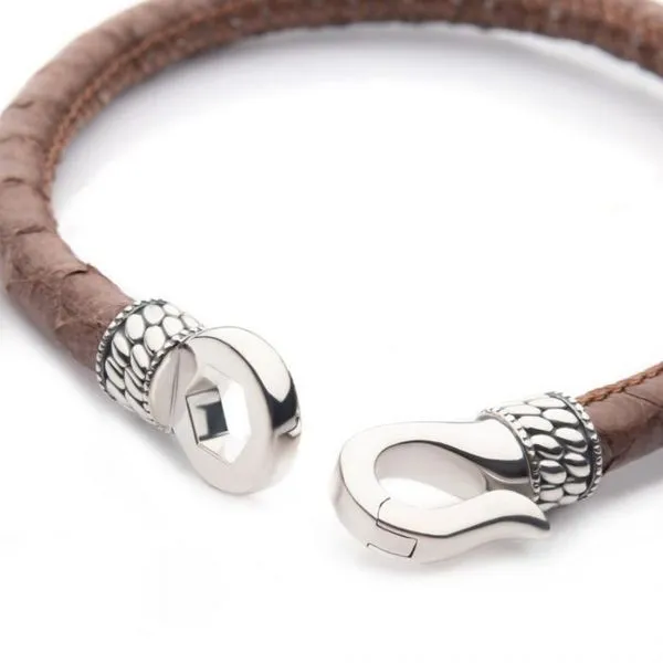 Brown Soft Python Snake Leather Bracelet with Hinged Polished Finish 925 Sterling Silver Clasp Image 4 Cellini Design Jewelers Orange, CT