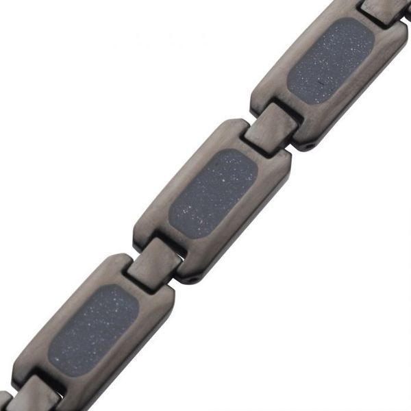 Matte Finish Gun Metal IP Genuine Blue Sandstone Inlay Link Bracelet Image 3 Cellini Design Jewelers Orange, CT
