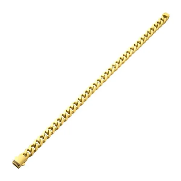8mm 18Kt Gold IP Steel Matte Finish Miami Cuban Chain Bracelet with Genuine Black Sapphire Image 2 Cellini Design Jewelers Orange, CT