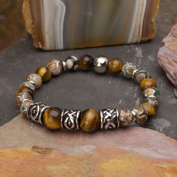 Tiger Eye & Dzi Stone with Cast Steel Bead Bracelet Image 2 Cellini Design Jewelers Orange, CT
