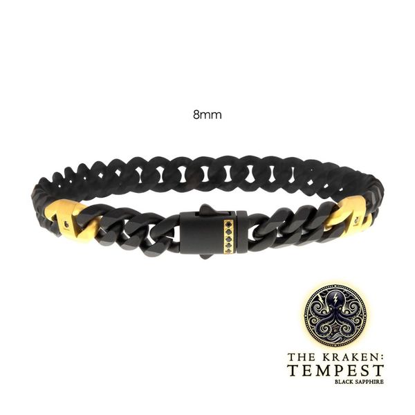8mm Black IP Steel Matte Finish Miami Cuban Chain Bracelet with Genuine Black Sapphire Gem Cellini Design Jewelers Orange, CT