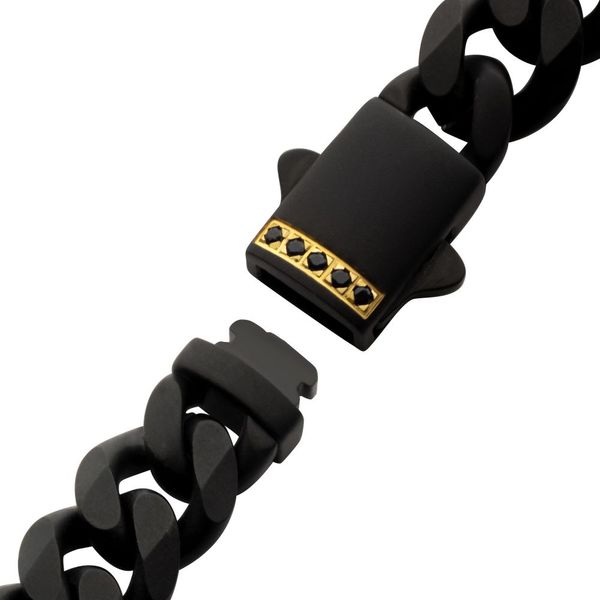 8mm Black IP Steel Matte Finish Miami Cuban Chain Bracelet with Genuine Black Sapphire Gem Image 3 Cellini Design Jewelers Orange, CT