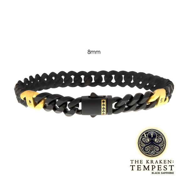 8mm Black IP Steel Matte Finish Miami Cuban Chain Bracelet with Genuine Black Sapphire Gem Cellini Design Jewelers Orange, CT