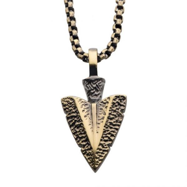Antiqued Gold IP Arrowhead Pendant with Bold Box Chain Cellini Design Jewelers Orange, CT