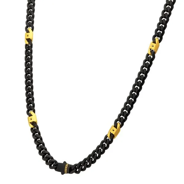 8mm Black IP Steel Matte Finish Miami Cuban Chain Necklace with Genuine Black Sapphire Gem Image 3 Cellini Design Jewelers Orange, CT