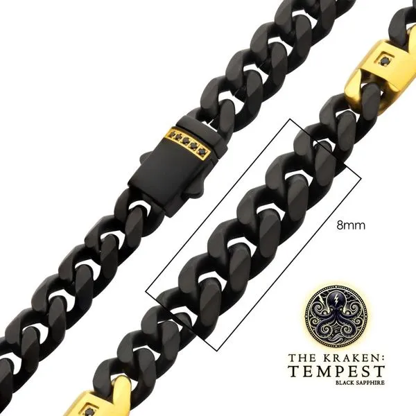 8mm Black IP Steel Matte Finish Miami Cuban Chain Necklace with Genuine Black Sapphire Gem Cellini Design Jewelers Orange, CT