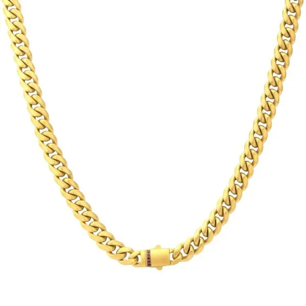 8mm 18Kt Gold IP Steel Matte Finish Miami Cuban Chain Necklace Genuine Black Sapphire Image 2 Cellini Design Jewelers Orange, CT