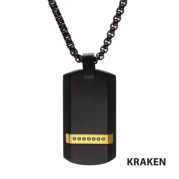Black IP Steel Genuine Black Sapphire Gem Dog Tag Pendant with Box Chain Cellini Design Jewelers Orange, CT