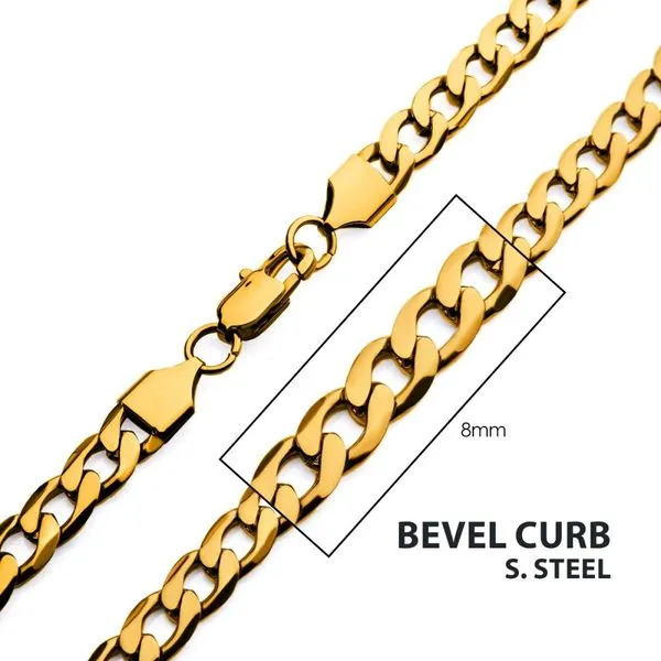 8mm 18Kt Gold IP Bevel Curb Chain Necklace Cellini Design Jewelers Orange, CT