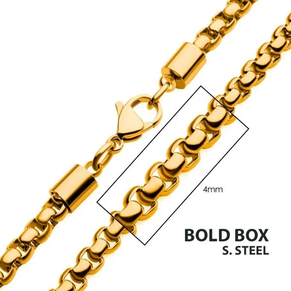 4mm 18Kt Gold IP Bold Box Chain Necklace Cellini Design Jewelers Orange, CT