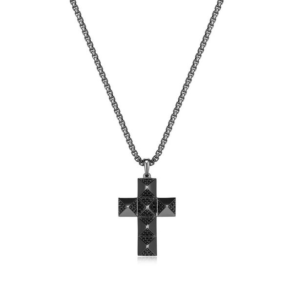 Men's Black Sapphire Cross Necklace Cellini Design Jewelers Orange, CT