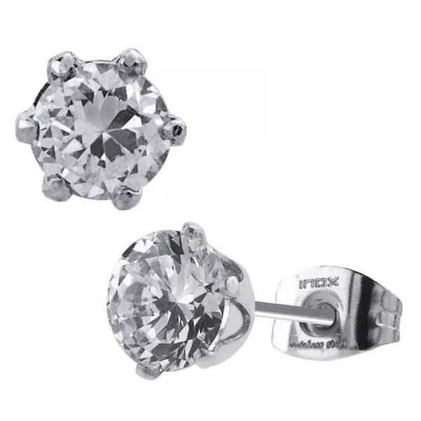 Prong Set Clear CZ Steel Stud Earrings (Unisex) Cellini Design Jewelers Orange, CT