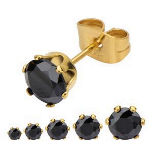 Gold Plated Steel with Black CZ Stud Earrings (Unisex) Cellini Design Jewelers Orange, CT
