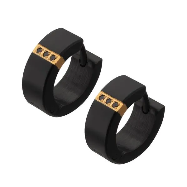 Black IP Steel Matte Finish Kraken Huggie Earrings with 1mm Geniune Black Sapphire Gem Cellini Design Jewelers Orange, CT