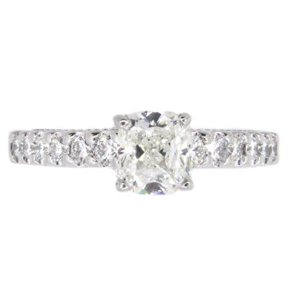 Diamond Engagement Ring, Cushion Cut center,  1.36  CTWt., 14 Karat, White Gold, Vs-1, GIA Certificate Chandlee Jewelers Athens, GA