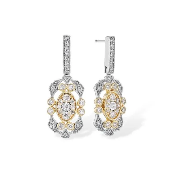 Diamond Fancy Earrings, Drop, 14 Karat, Two Tone Chandlee Jewelers Athens, GA