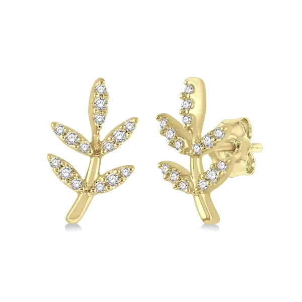 Diamond Fancy Earrings, Stud, 14 Karat, Yellow
