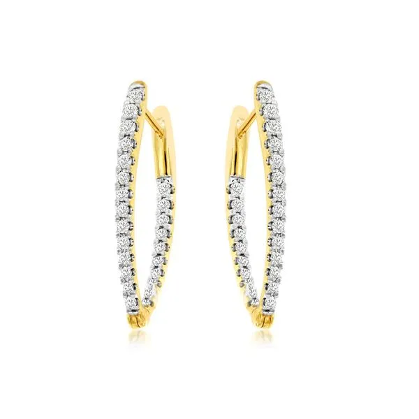 Diamond Fancy Earrings, \v\ hoop, 14 Karat, Yellow