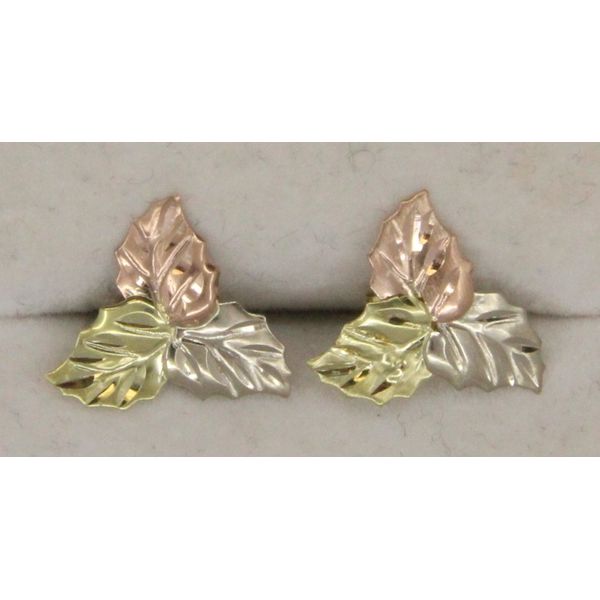Gold Earrings, leaf, 14 Karat, tri tone Chandlee Jewelers Athens, GA