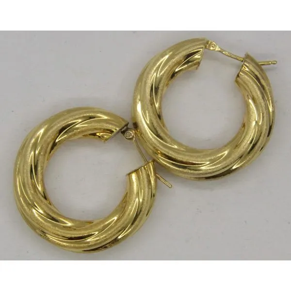 Gold Earrings, hoops, 14 Karat, Yellow