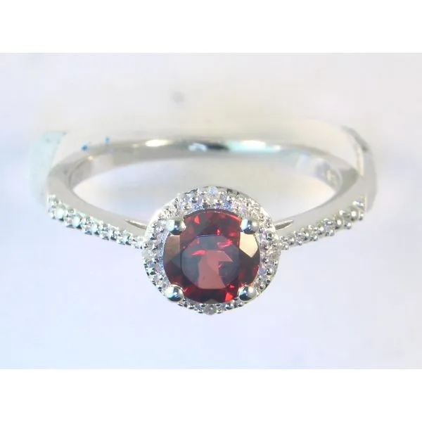Gemstone Ring, Garnet, Round, Sterling Silver, White similar item image