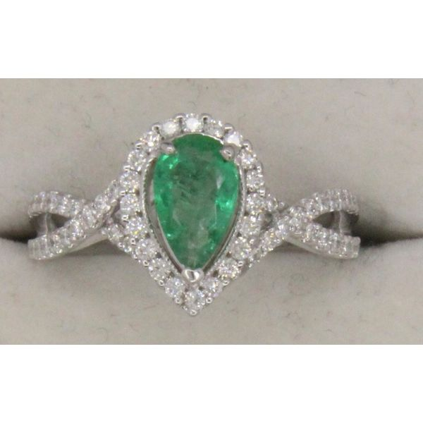 Gemstone Ring, Emerald, Pear, 0.64 Ct., 14 Karat, White Chandlee Jewelers Athens, GA