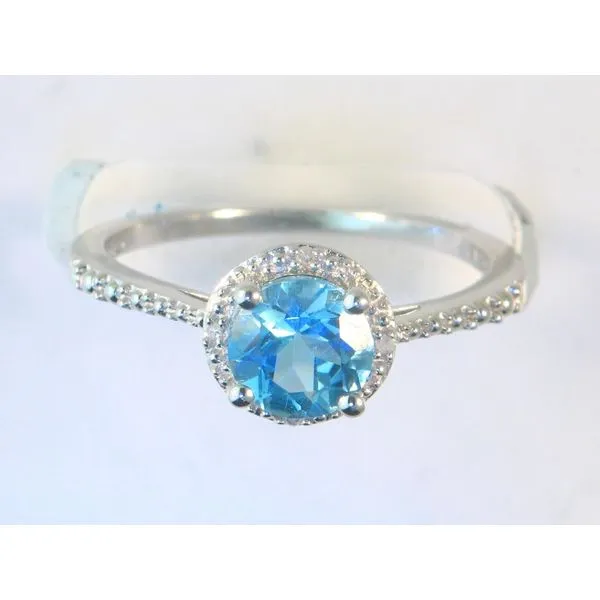 Gemstone Ring, Topaz- Blue, Round, Sterling Silver, White similar item image