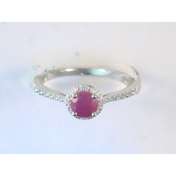 Gemstone Ring, Ruby, Round, Sterling Silver, White Chandlee Jewelers Athens, GA