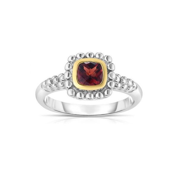 Gemstone Ring, Garnet, Cushion, Sterling Silver / 18k Y, Two Tone Chandlee Jewelers Athens, GA