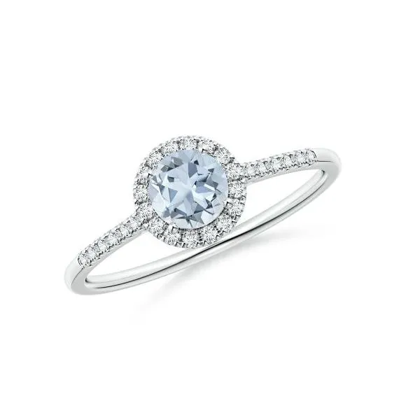 Gemstone Ring, Aquamarine, Round, Sterling Silver, White