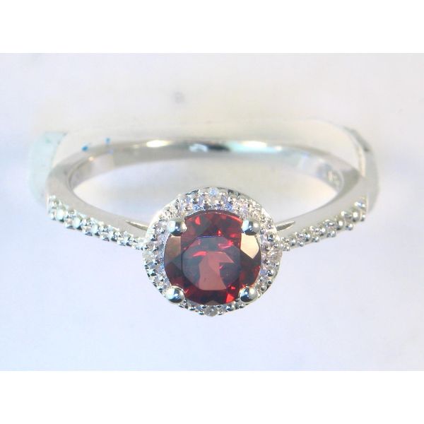 Gemstone Ring, Garnet, Round, Sterling Silver, White Chandlee Jewelers Athens, GA