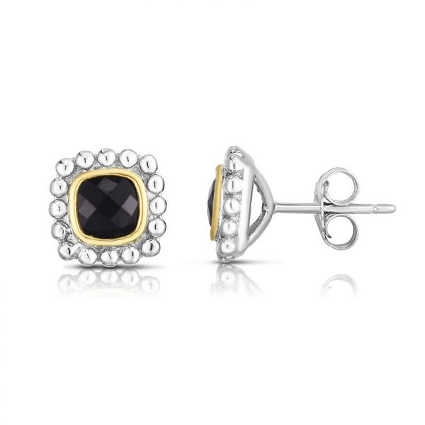 Gemstone Earrings, Onyx, Sterling Silver / 18k Y , Two Tone Chandlee Jewelers Athens, GA