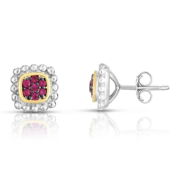 Gemstone Earrings, Ruby, Sterling Silver / 18k Y , Two Tone similar item image