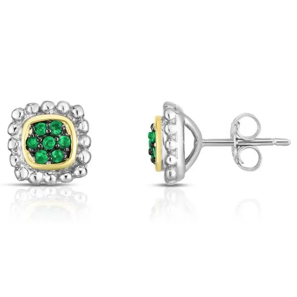 Gemstone Earrings, Emerald, Sterling Silver / 18k Y , Two Tone similar item image