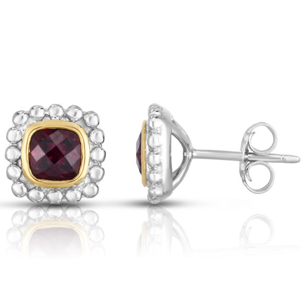 Gemstone Earrings, Garnet, Sterling Silver / 18k Y , Two Tone Chandlee Jewelers Athens, GA