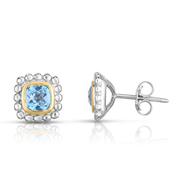 Gemstone Earrings, Topaz- Blue, Sterling Silver / 18k Y , Two Tone Chandlee Jewelers Athens, GA