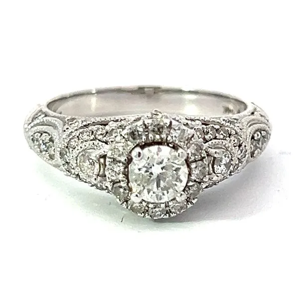 14KW 1.33ctw (.35ct G SI2 Center) Antique Style Diamond Ring Charles Frederick Jewelers Chelmsford, MA