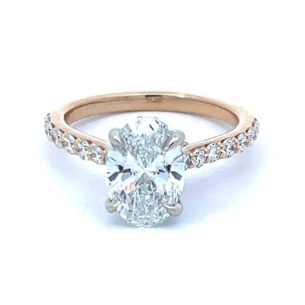 14KT 2.02ct Oval Lab Grown Diamond E VVS2 mounting .58CTT...